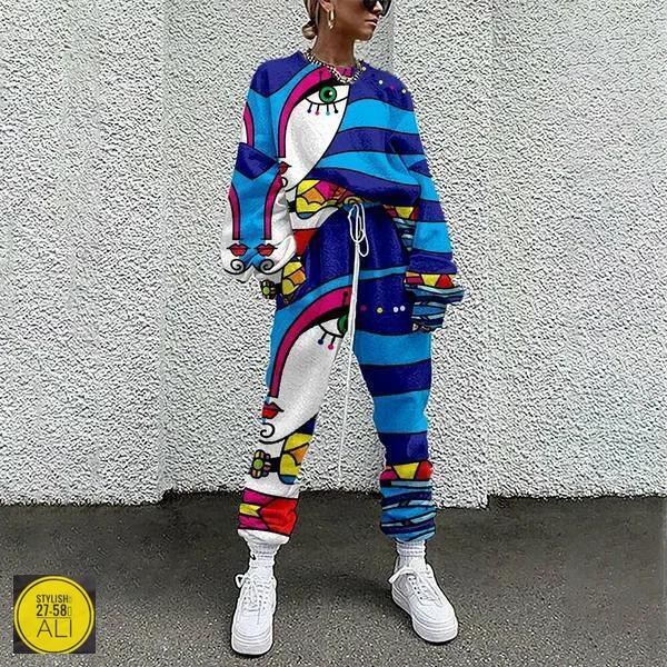 костюм женский,женский спортивный костюм из двух предметов,костюм с принтом,костюм с рисунком,женский повседневный костюм из двух предметов