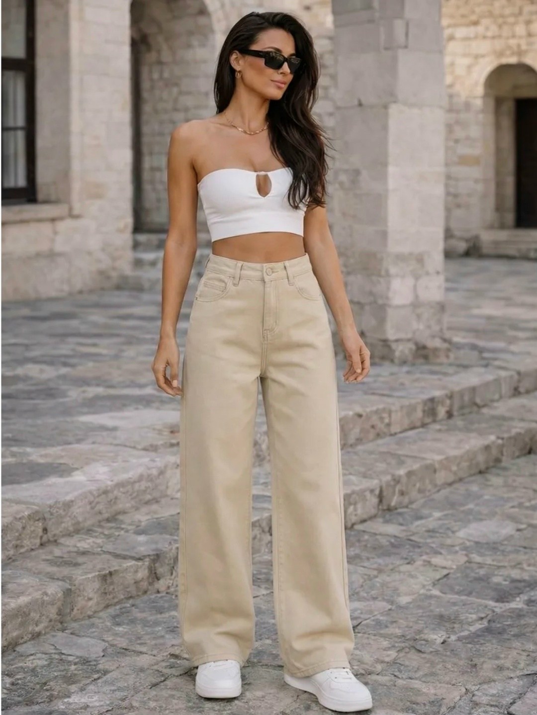 джинсы брюки,модные брюки,бежевые джинсы,джинсы madmext бежевый