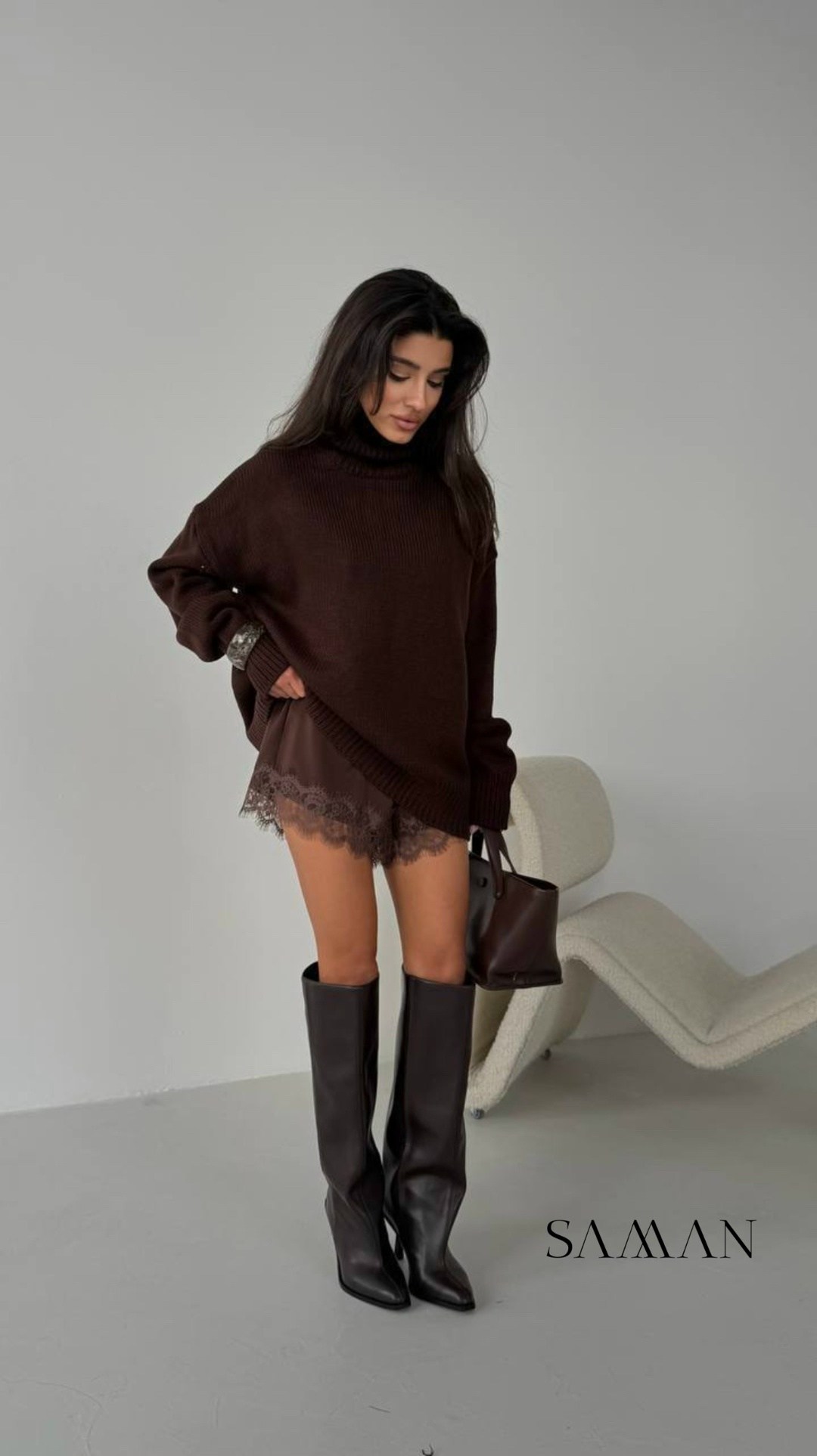 свитер коричневый,свитер удлиненный оверсайз в рубчик вязаный с горлом as&ay,свитер коричневый оверсайз,свитер оверсайз oversize вязаный с горлом удлиненный zhukova care 49239476,свитер