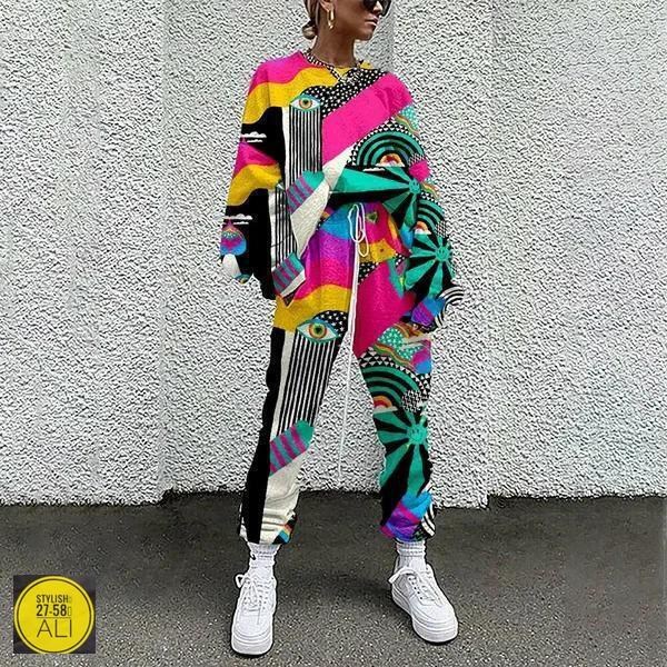 костюм женский,женский спортивный костюм из двух предметов,костюм с принтом,костюм с рисунком,женский повседневный костюм из двух предметов