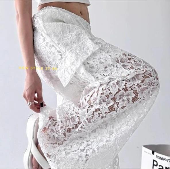 брюки кружевные прозрачные гипюровые,брюки с кружевом,брюки прямые из кружева mollis,кружевные брюки,кружевные штаны