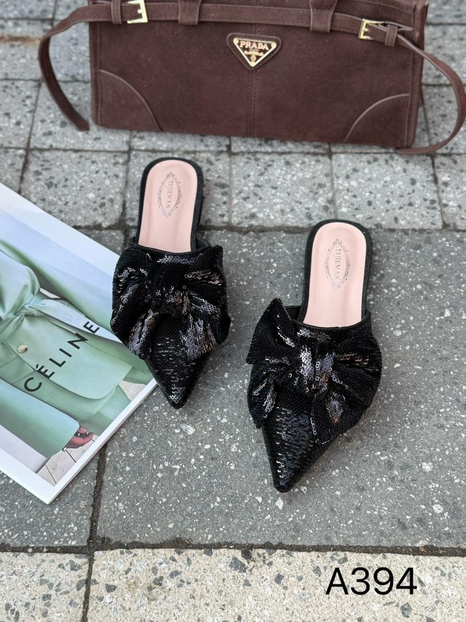 тапочки модные,туфли блестящие серебряные с бантом,,женские тапочки,женские шлепанцы