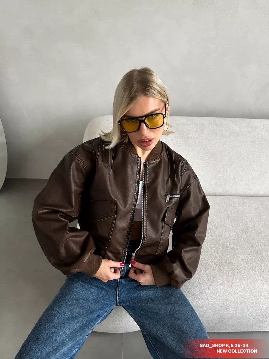 кожаный женский бомбер,кожаный бомбер,бомбер женский,верхняя одежда duna женская кожаный бомбер,коричневый кожаный бомбер