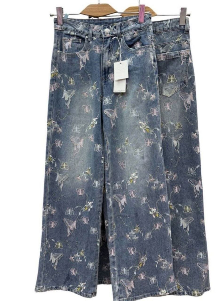 джинсы с принтом,модные джинсы,широкие джинсы,джинсовые брюки,джинсы повседневные