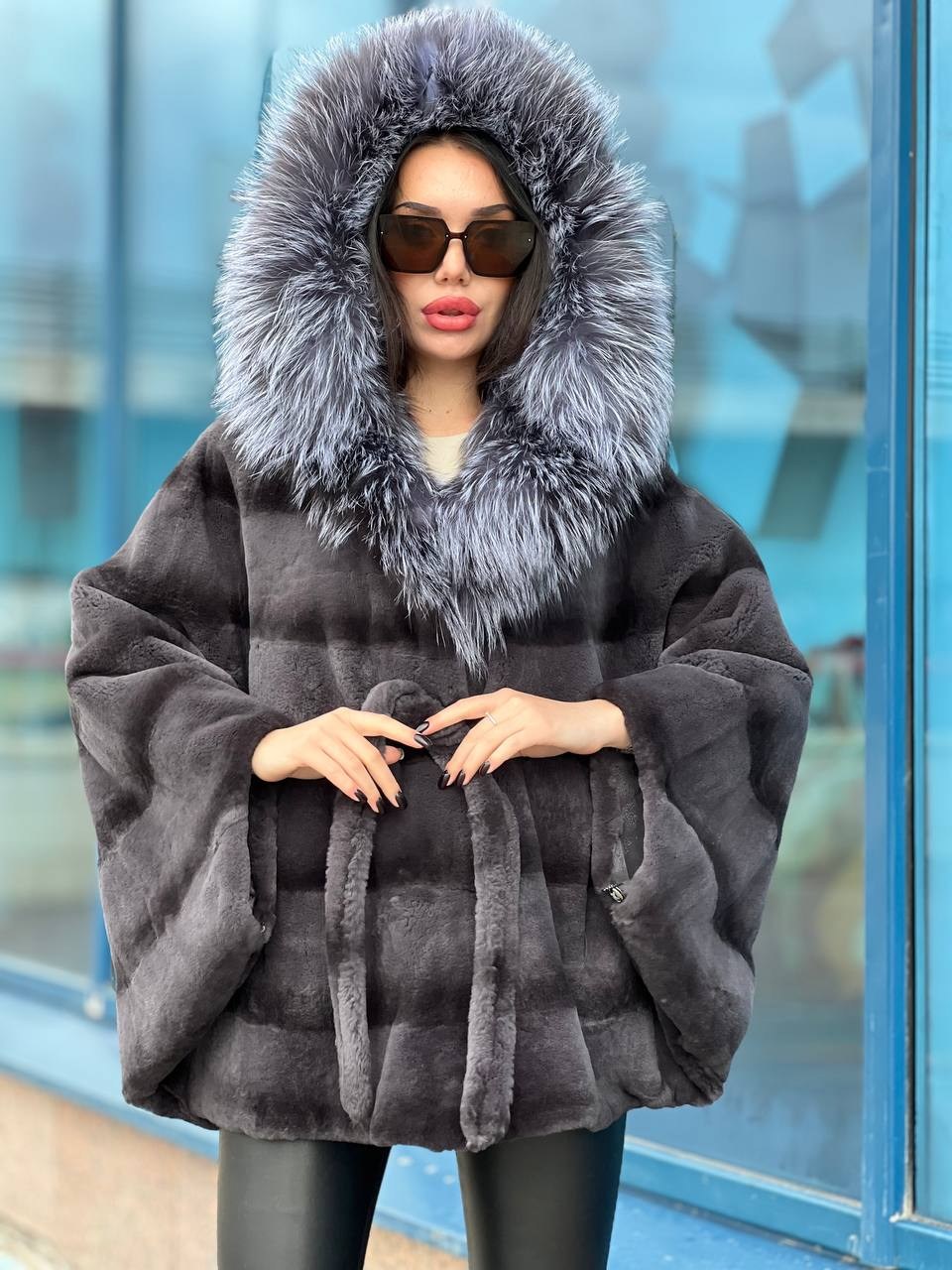 шуба графит летучая мышь,норковое пончо с капюшоном из меха чернобурки,шубка из меха европейской норочки с капюшоном из меха чернобурки,шуба норковая пончо с чернобуркой р.44-58,шуба норковая с черноб