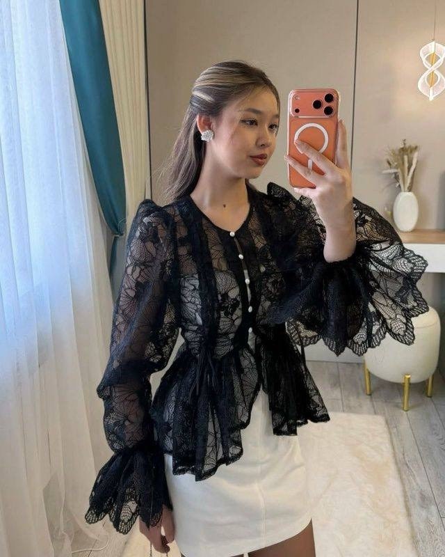 кружевная блузка,женская кружевная блузка,блузка модная,кружевная блузка нарядная disorelle,блузка с оборками