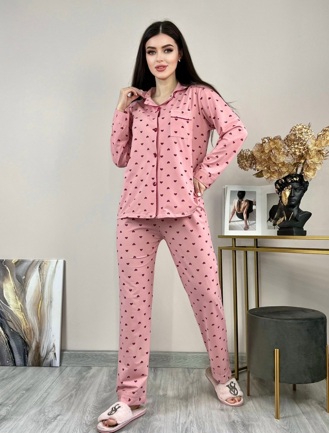 пижама в сердечко женская,пижама теплая со штанами и рубашкой с сердечками,пижама со штанами и рубашкой в сердечко moolmeyno,пижама со штанами и рубашкой с сердечками ysense,пижама со штанами с сердеч
