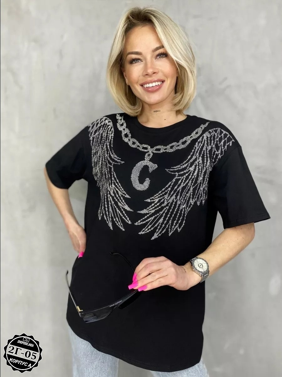 футболка женская оверсайз со стразами,футболка базовая со стразами оверсайз abidov style,футболки женская,футболка оверсайз со стразами,футболка белая оверсайз стразы