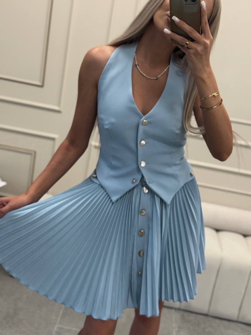 костюм с юбкой женский,костюм с юбкой,жилет и юбка,костюм с юбкой летний,летний костюм с юбкой и жилеткой классический amsia цвет голубой