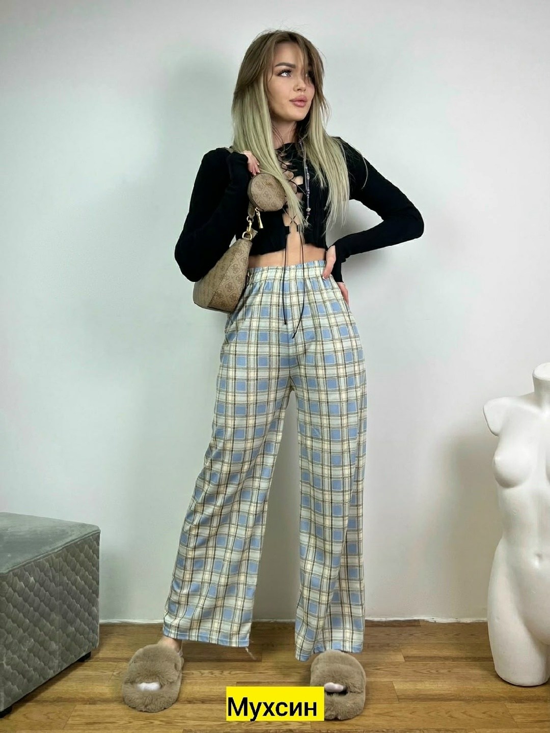 брюки женские штаны в клетку школьные оверсайз bright life,брюки женские в клетку,штаны в клетку,клетчатые брюки женские широкие,брюки клетка