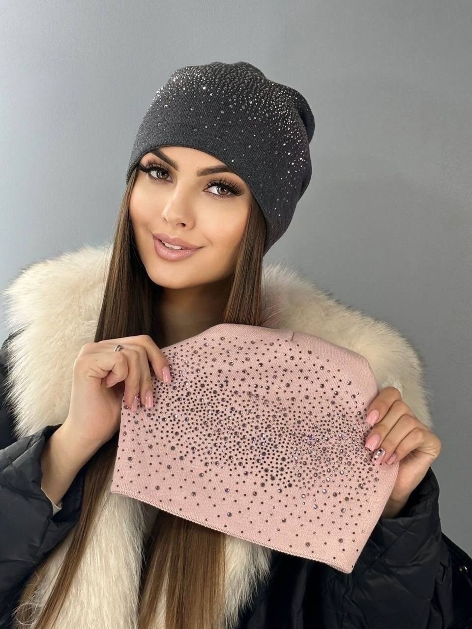 стильная зимняя шапка,модные зимние шапки,шапка женская модная,женская вязаная шапка,зимняя вязаная женская шапка со стразами