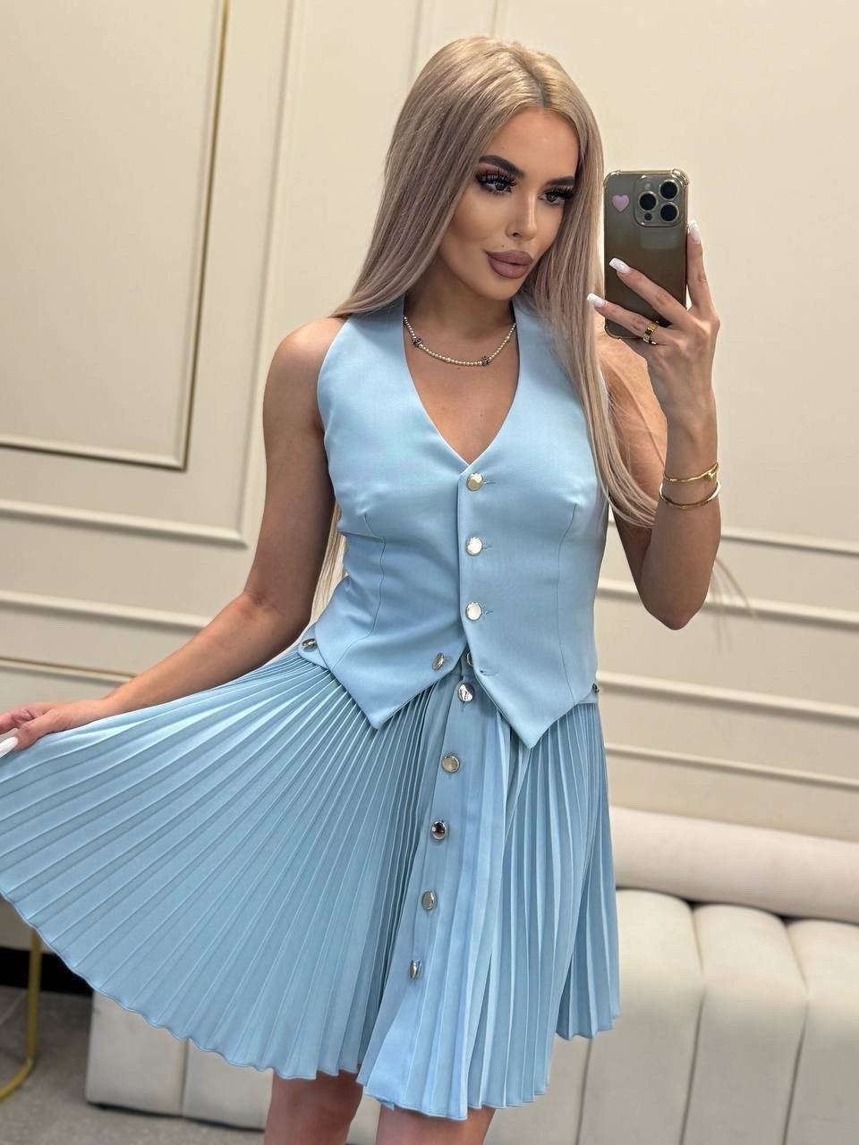 костюм с юбкой женский,костюм с юбкой,жилет и юбка,костюм с юбкой летний,летний костюм с юбкой и жилеткой классический amsia цвет голубой
