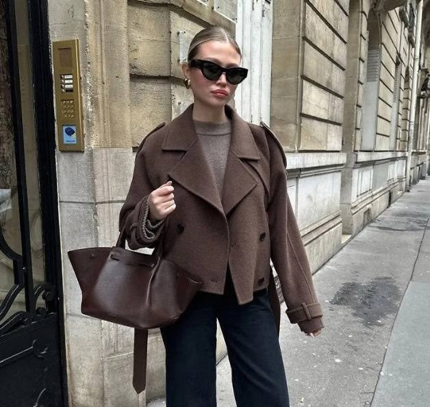 taruxy модное двубортное шерстяное пальто для офиса,короткое пальто,шерстяное пальто,пальто короткое оверсайз,пальто женские