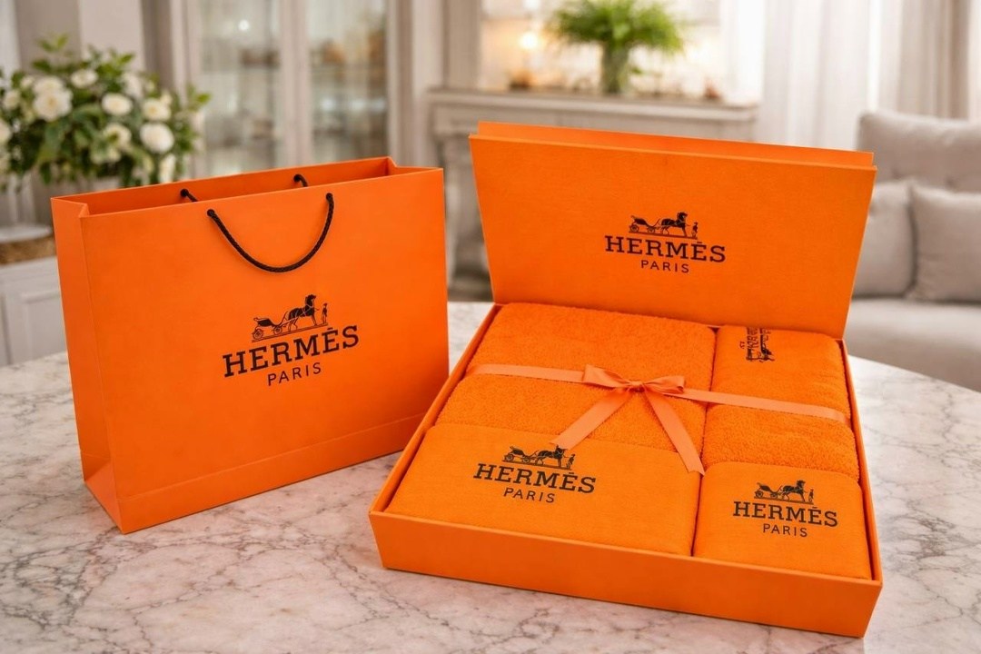 полотенце hermes,подарочное полотенце hermes paris,подарочный комплект полотенец hermes,махровые полотенца hermes,полотенца hermes оранжевые