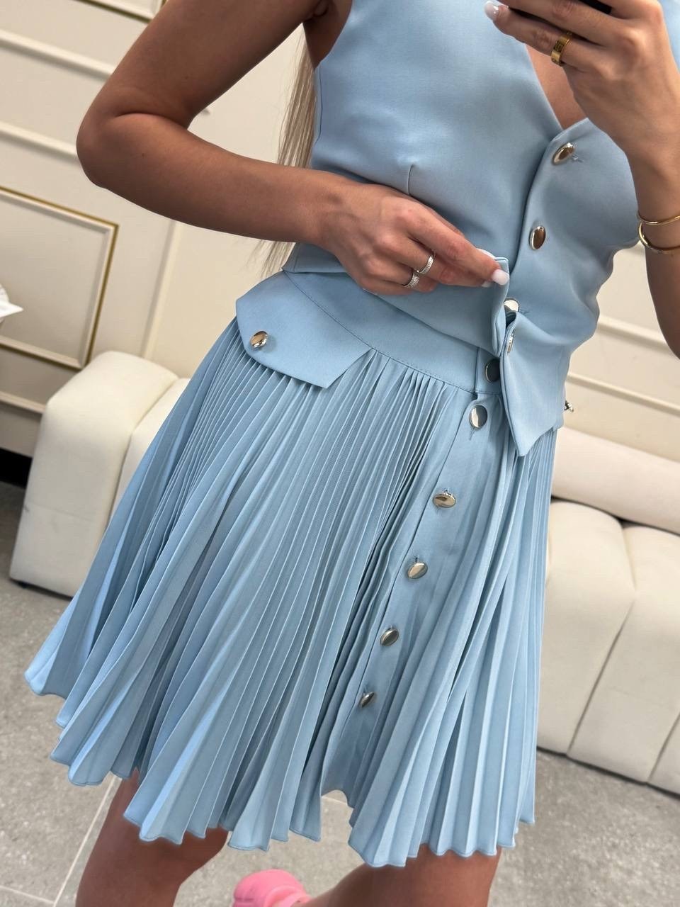 костюм с юбкой женский,костюм с юбкой,жилет и юбка,костюм с юбкой летний,летний костюм с юбкой и жилеткой классический amsia цвет голубой