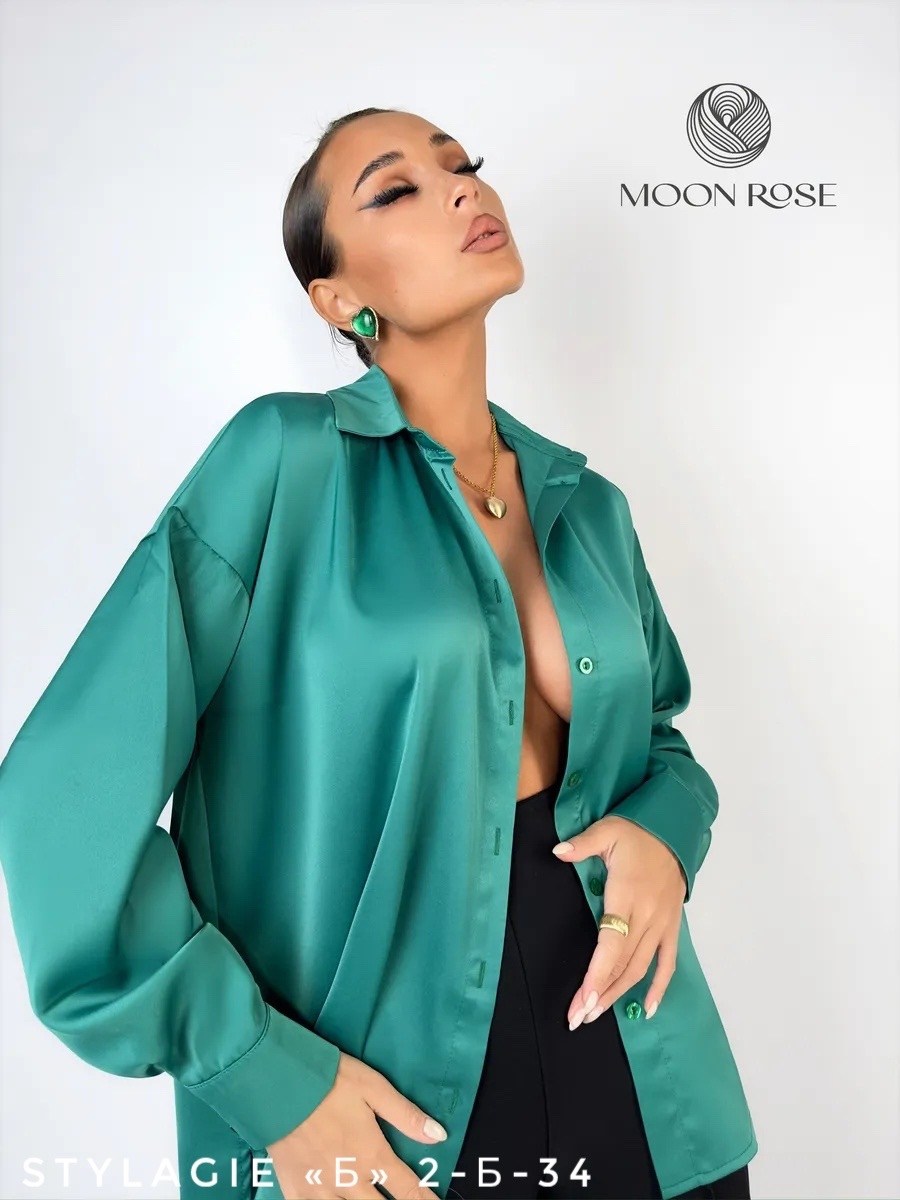 блуза женская moon rose зеленая,шелковая рубашка,блузка женская,блузка женская атласная,шелковая рубашка женская