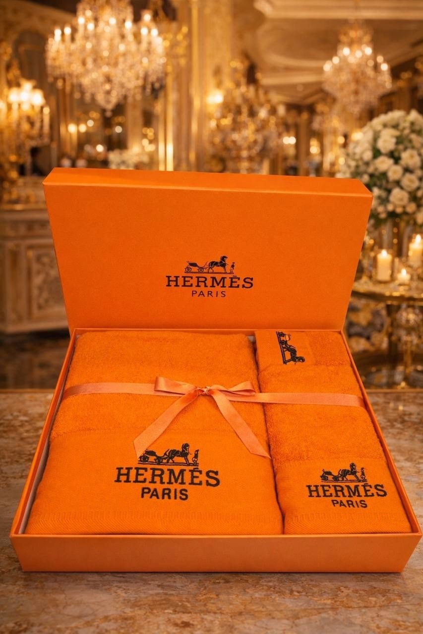 полотенце hermes,подарочное полотенце hermes paris,подарочный комплект полотенец hermes,махровые полотенца hermes,полотенца hermes оранжевые