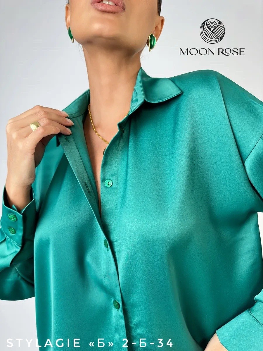 блуза женская moon rose зеленая,шелковая рубашка,блузка женская,блузка женская атласная,шелковая рубашка женская