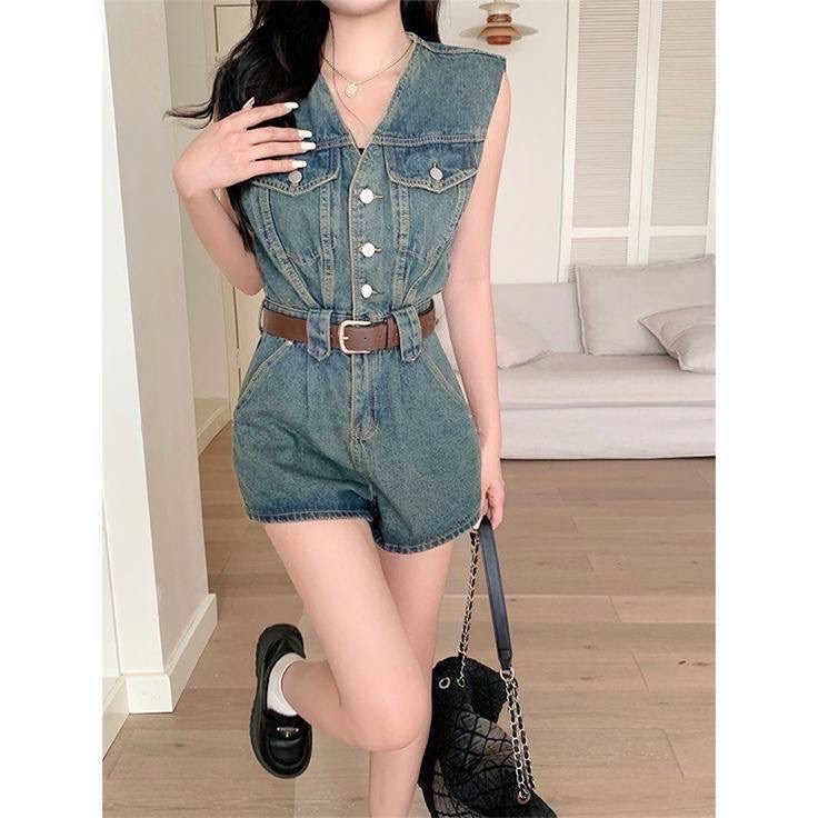 женские джинсовые комбинезоны без рукавов,комбинезон женский джинсовый,летний комбинезон короткий джинсовый,комбинезон джинсовый,корейские джинсовые комбинезоны