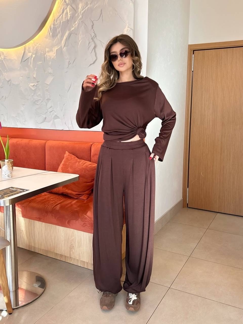 костюм спортивный брючный оверсайз luxesev 231608615,костюм спортивный брючный оверсайз luxesev,повседневный костюм,трикотажный костюм с брюками палаццо,трикотажный костюм с широкими брюками