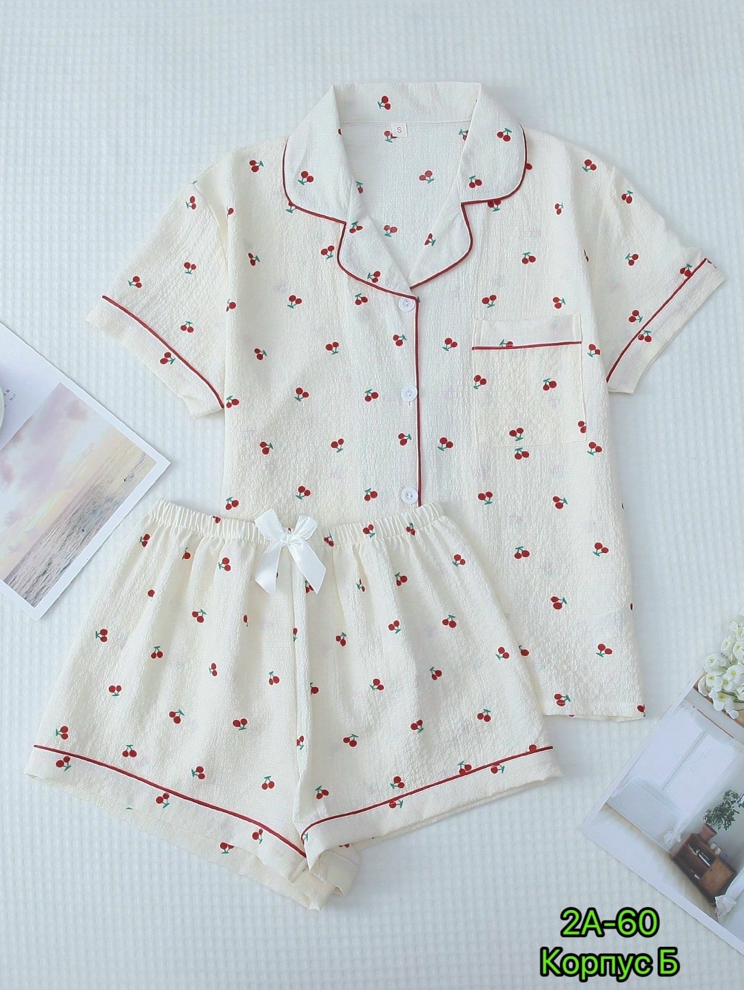 комплект пижама,женские пижамные комплекты,женская пижама,комплект женских пижам вишневый принт,комплект женской пижамы