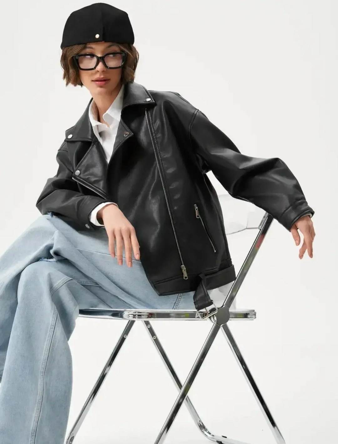 куртка-косуха oversize из искусственной кожи befree,кожаная куртка,куртка косуха,снежная королева куртка косуха,оверсайз куртка