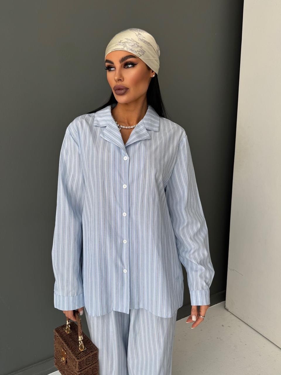 костюм-пижама домашний рубашка со штанами,повседневный костюм,костюм с брюками и рубашкой,рубашка льняная в полоску летняя,костюм пижамный с