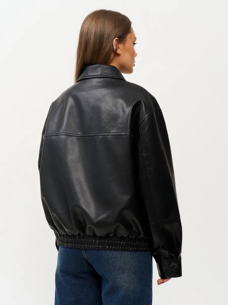 кожаная куртка женская nobrand ad166 черная 46-48 ru,кожаная куртка,кожаный бомбер оверсайз,кожаная куртка бомбер,куртка бомбер