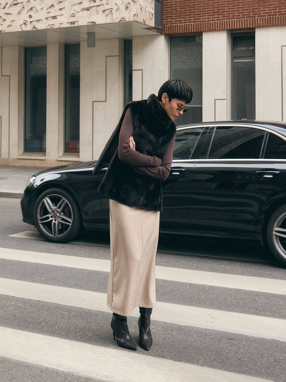 меховая манишка,зимняя мода,стильный наряд