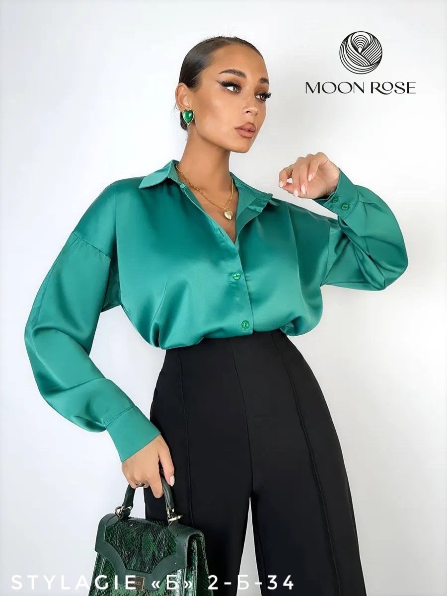 блуза женская moon rose зеленая,шелковая рубашка,блузка женская,блузка женская атласная,шелковая рубашка женская