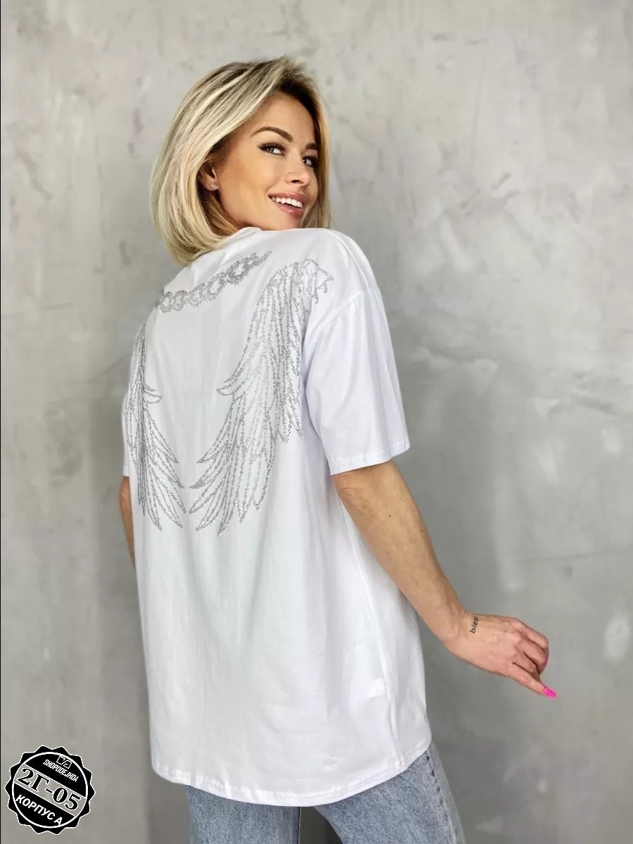 футболка женская оверсайз со стразами,футболка базовая со стразами оверсайз abidov style,футболки женская,футболка оверсайз со стразами,футболка белая оверсайз стразы