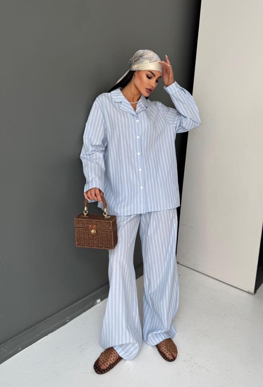 костюм-пижама домашний рубашка со штанами,повседневный костюм,костюм с брюками и рубашкой,рубашка льняная в полоску летняя,костюм пижамный с
