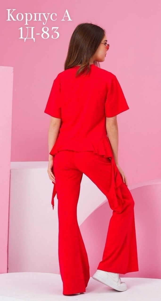 костюм брючный lmdy 158944722,брючный костюм с баской,костюм брючный,красный брючный костюм,брючный костюм с брюками клеш