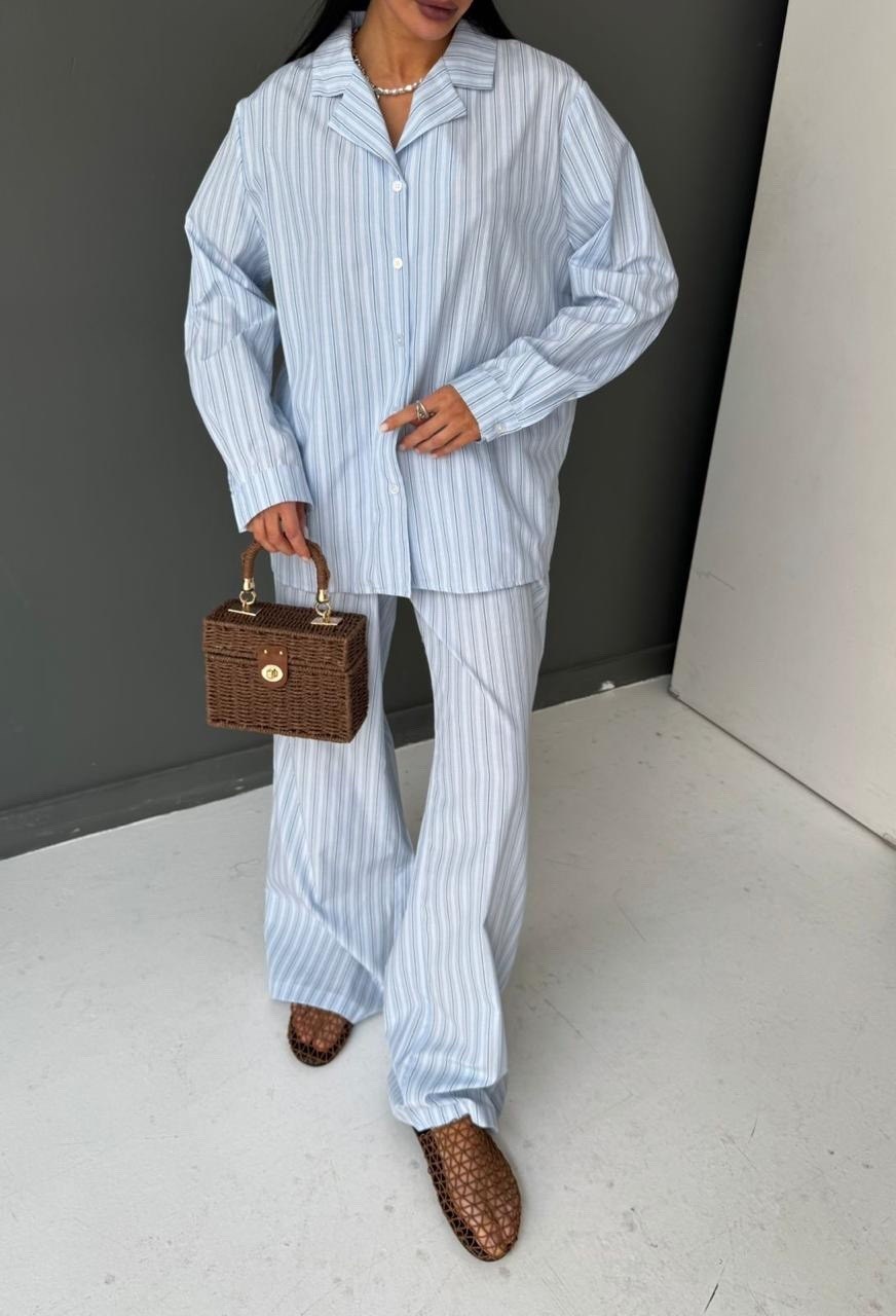 костюм-пижама домашний рубашка со штанами,повседневный костюм,костюм с брюками и рубашкой,рубашка льняная в полоску летняя,костюм пижамный с