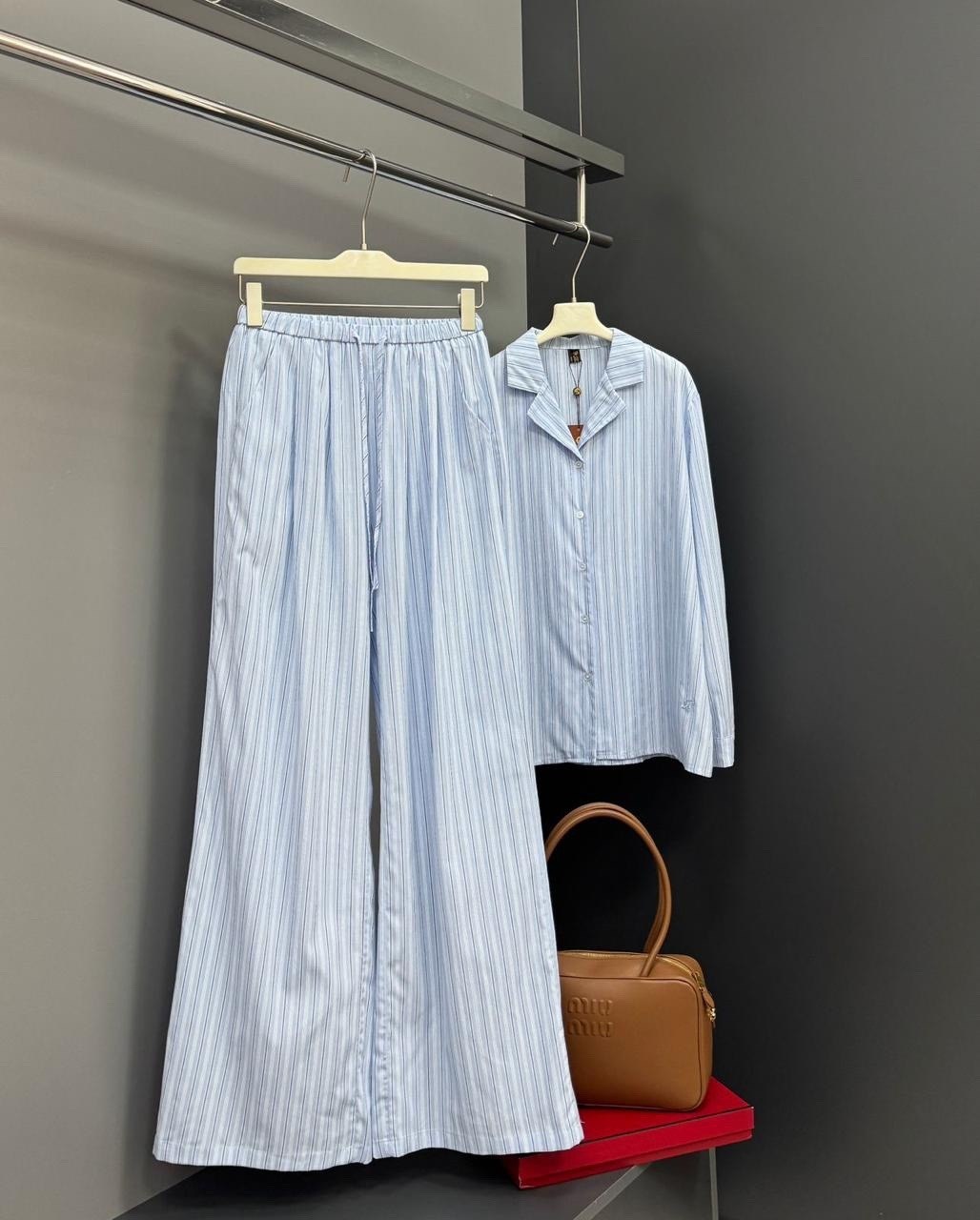 костюм-пижама домашний рубашка со штанами,повседневный костюм,костюм с брюками и рубашкой,рубашка льняная в полоску летняя,костюм пижамный с