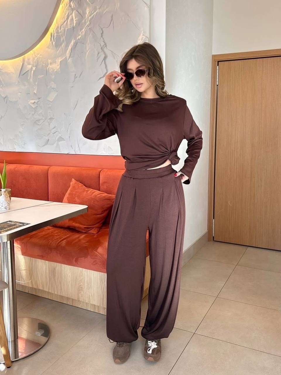костюм спортивный брючный оверсайз luxesev 231608615,костюм спортивный брючный оверсайз luxesev,повседневный костюм,трикотажный костюм с брюками палаццо,трикотажный костюм с широкими брюками