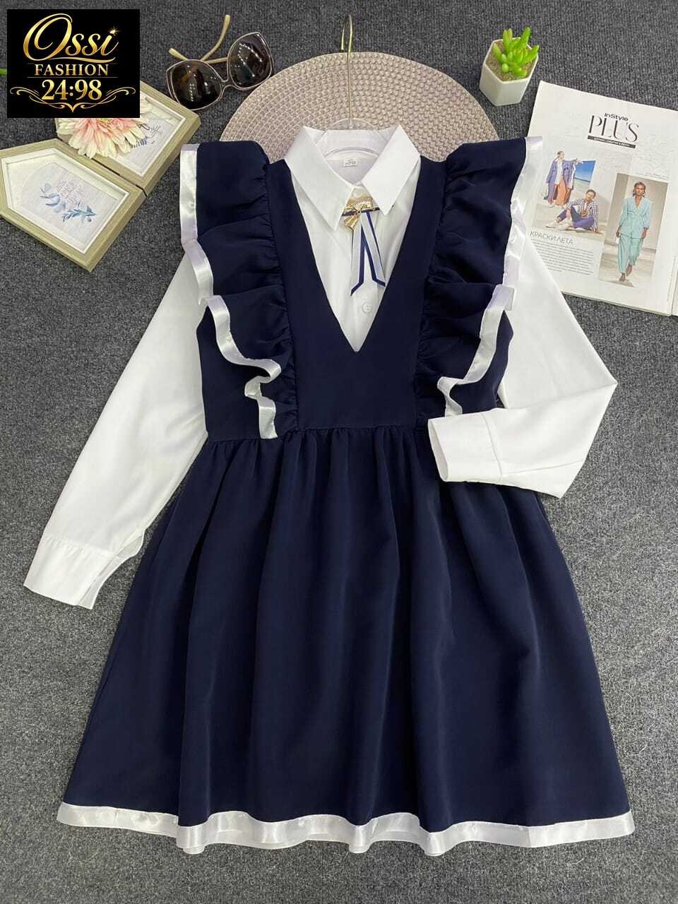 сарафан школьный для девочек,сарафан для девочек школьный нарядный,школьный сарафан с крылышками леди цвет темно-синий арт. 89002,школьный сарафан с крылышками леди темно-синий арт. 2100409,сарафан шк