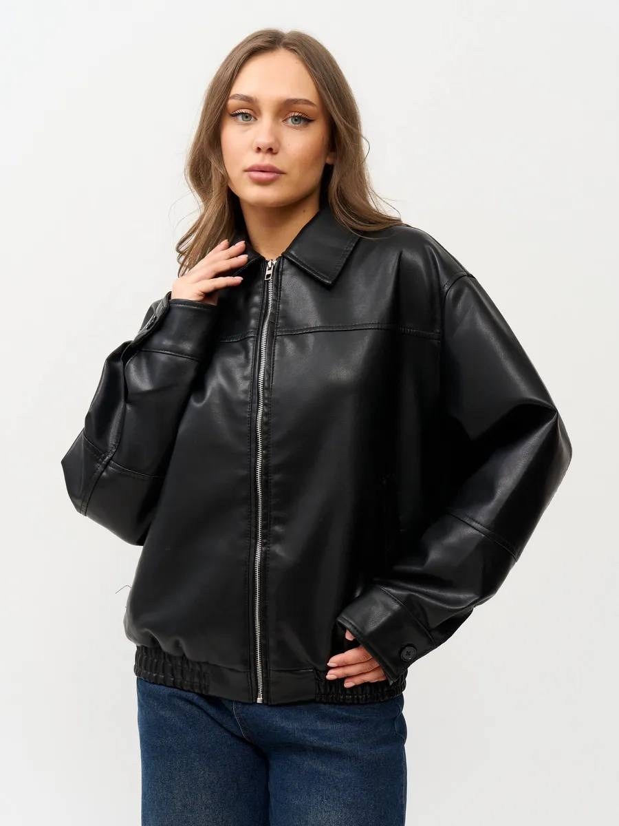 кожаная куртка женская nobrand ad166 черная 46-48 ru,кожаная куртка,кожаный бомбер оверсайз,кожаная куртка бомбер,куртка бомбер