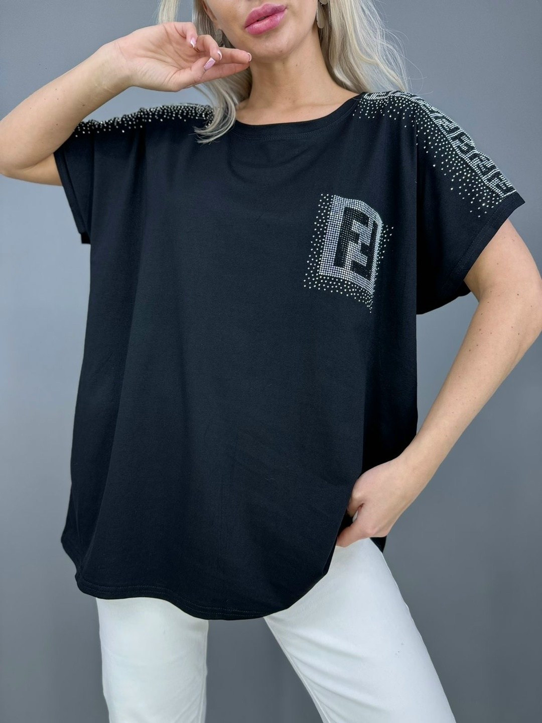 женская футболка,футболка женская со стразами оверсайз,женская футболка белая,женская футболка оверсайз,футболка оверсайз со стразами may way