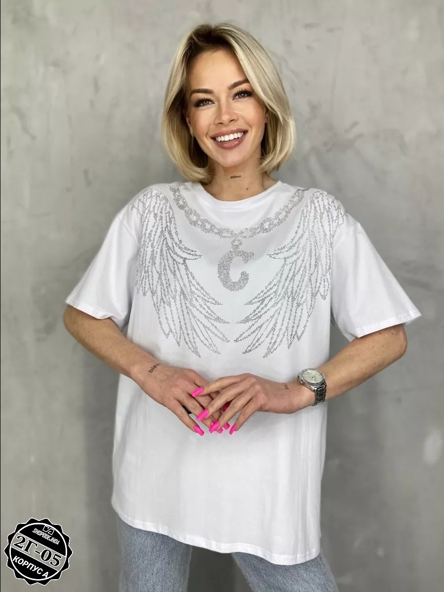 футболка женская оверсайз со стразами,футболка базовая со стразами оверсайз abidov style,футболки женская,футболка оверсайз со стразами,футболка белая оверсайз стразы
