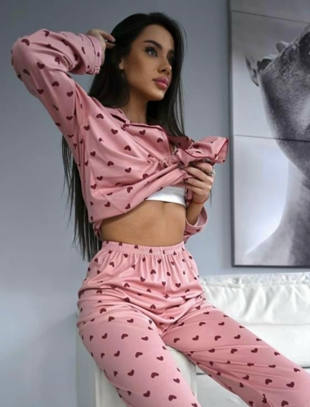 пижама в сердечко женская,пижама теплая со штанами и рубашкой с сердечками,пижама со штанами и рубашкой в сердечко moolmeyno,пижама со штанами и рубашкой с сердечками ysense,пижама со штанами с сердеч