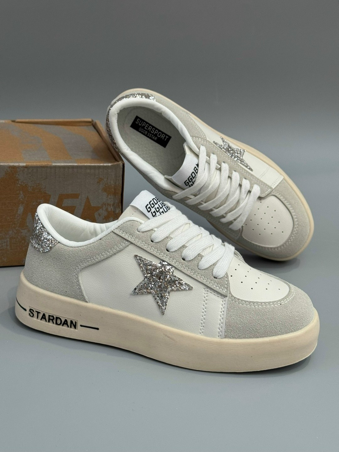 кожаные кеды golden goose superstar premium,golden goose кроссовки,,кеды golden goose,женские кожаные кроссовки golden goose super-star premium - white / silver