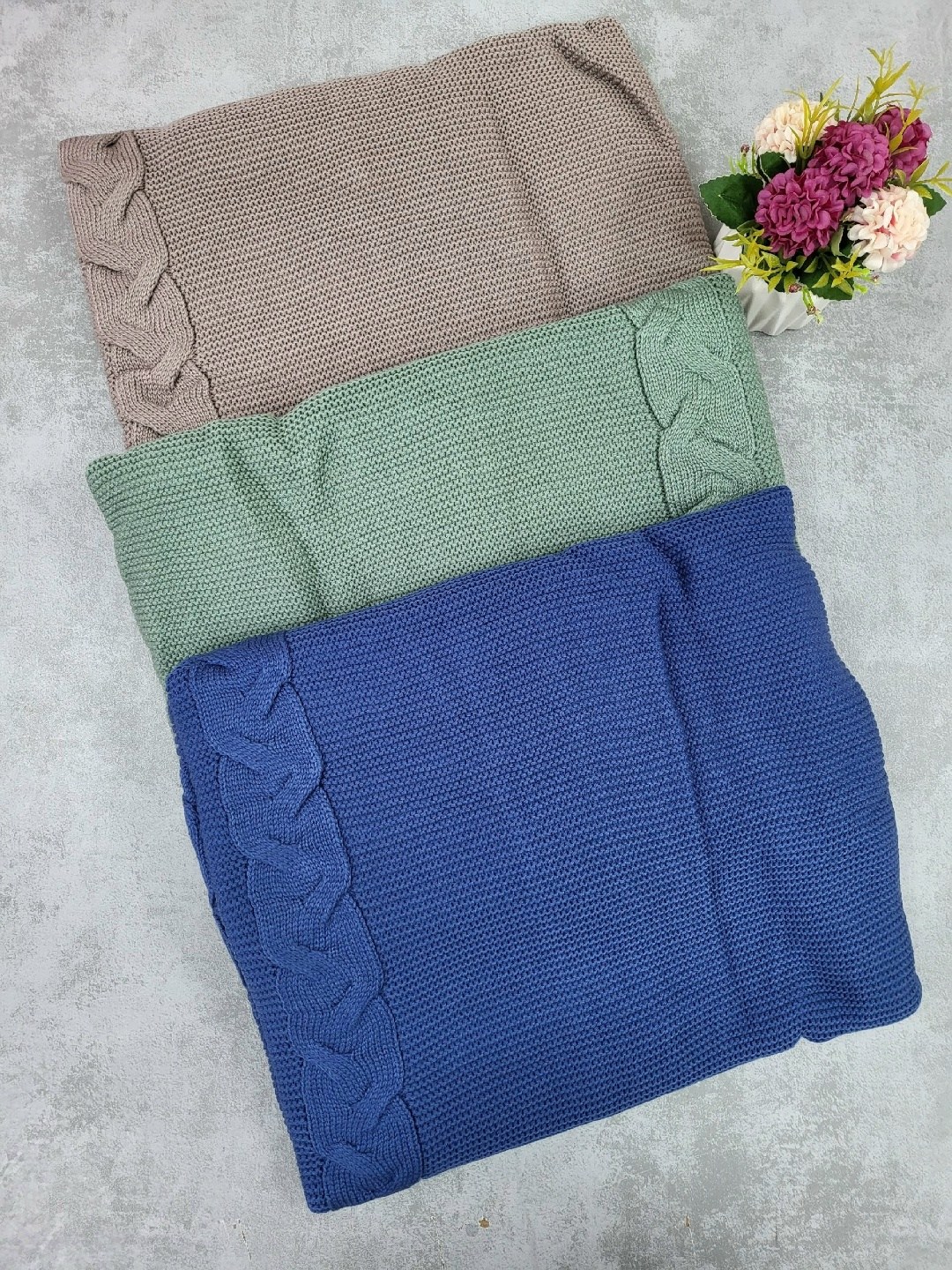 плед вязаный,трикотажная подкладка,плед,плед мятный,покрывало вафельное