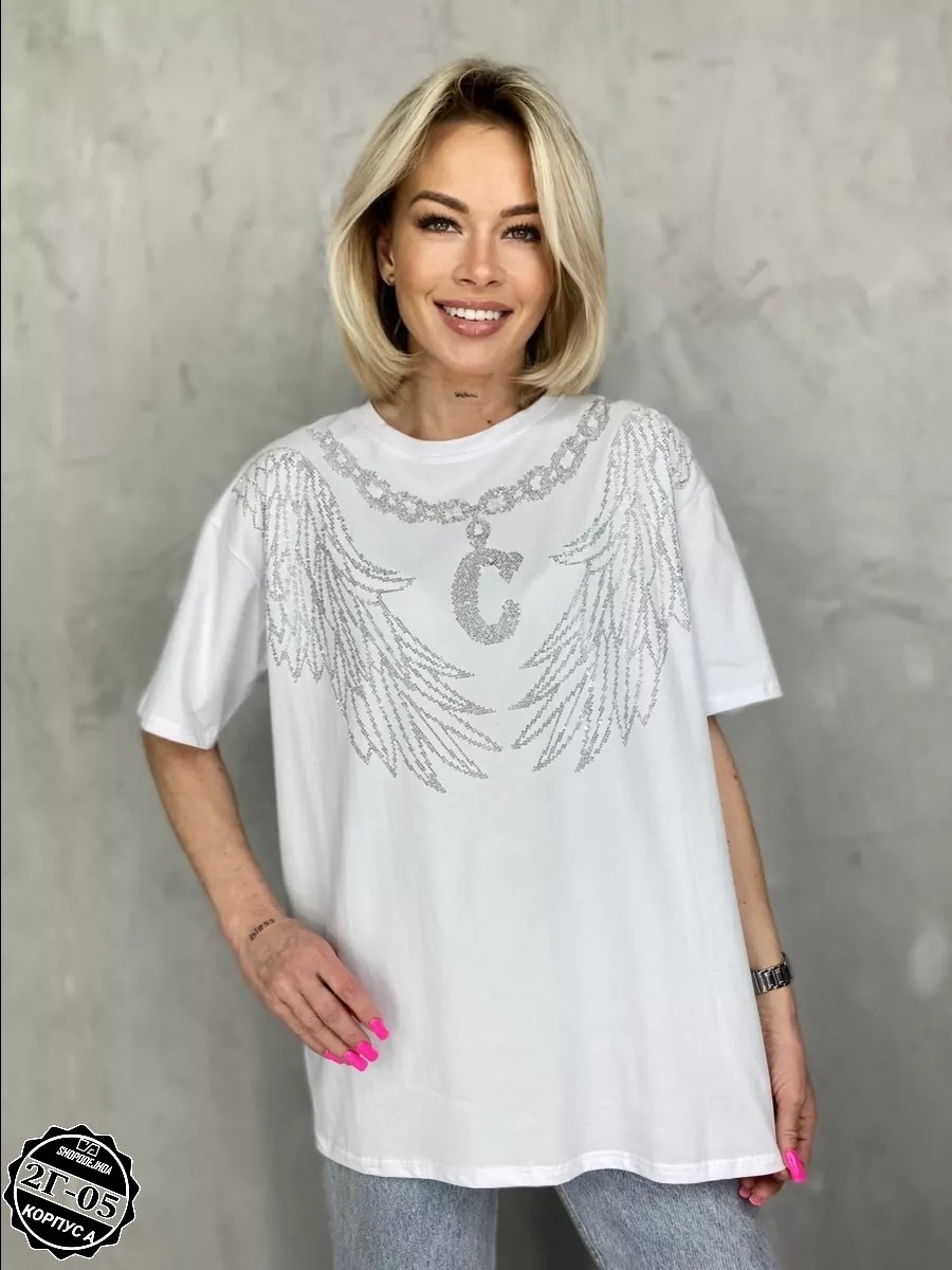 футболка женская оверсайз со стразами,футболка базовая со стразами оверсайз abidov style,футболки женская,футболка оверсайз со стразами,футболка белая оверсайз стразы