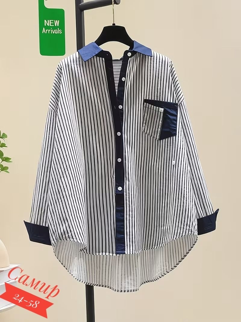 женская рубашка в полоску,рубашка повседневная,рубашка женская,рубашка в полоску,длинная рубашка