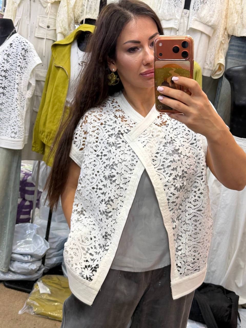 свободный кардиган-жилет крючком one size белый,ажурный жилет,жилет кружевной,жилет ажурный вязаный,кружевной кардиган