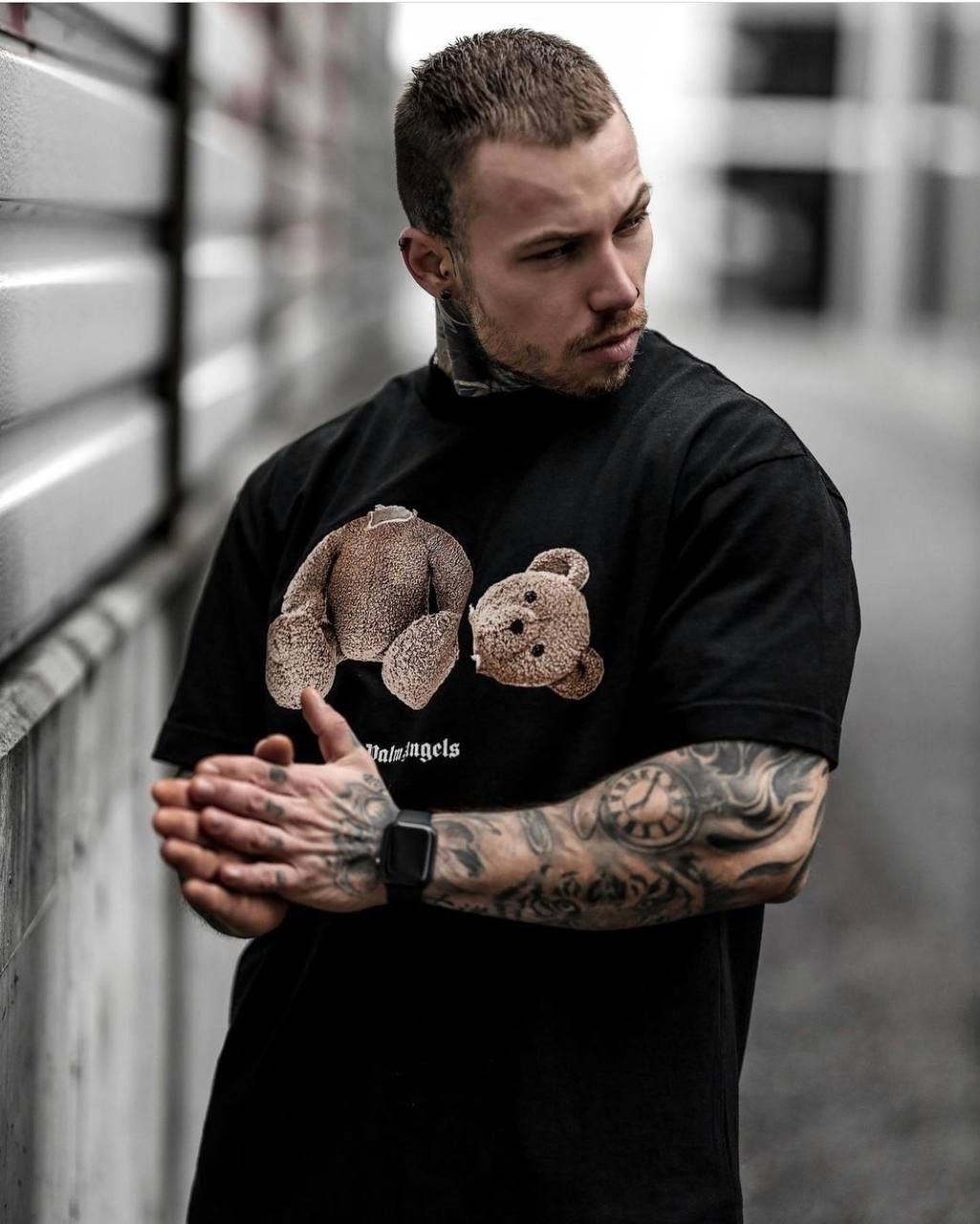 футболки оверсайз с принтами,футболки мужские,повседневная футболка оверсайз с принтом cute bear,футболки мужские с принтом,повседневная футболка оверсайз с принтом cute bear cotosen