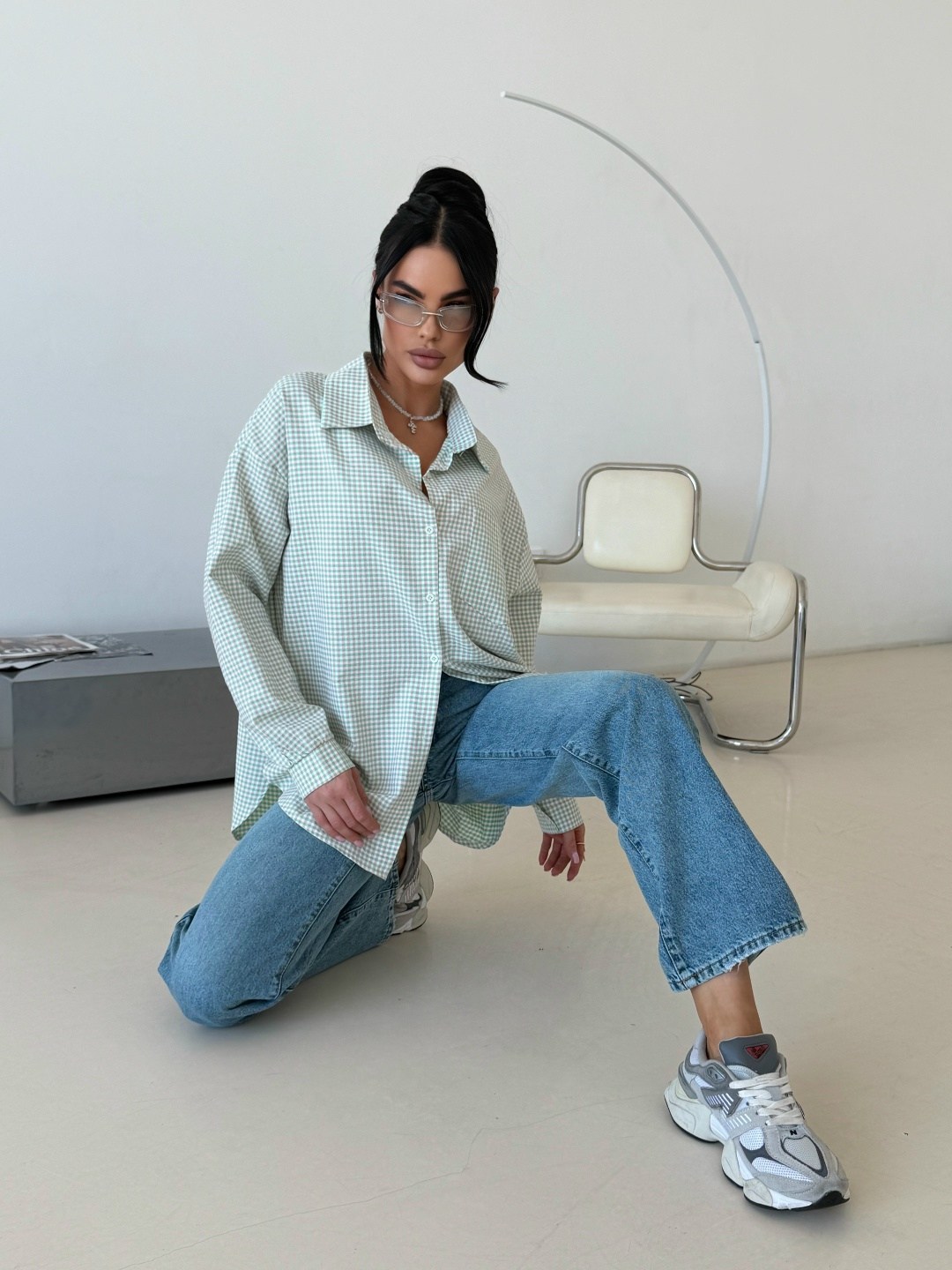 хлопковая рубашка в клетку cosmo brand,рубашка женская,рубашка,стильная рубашка,хлопковая рубашка в полоску оверсайз gu ma