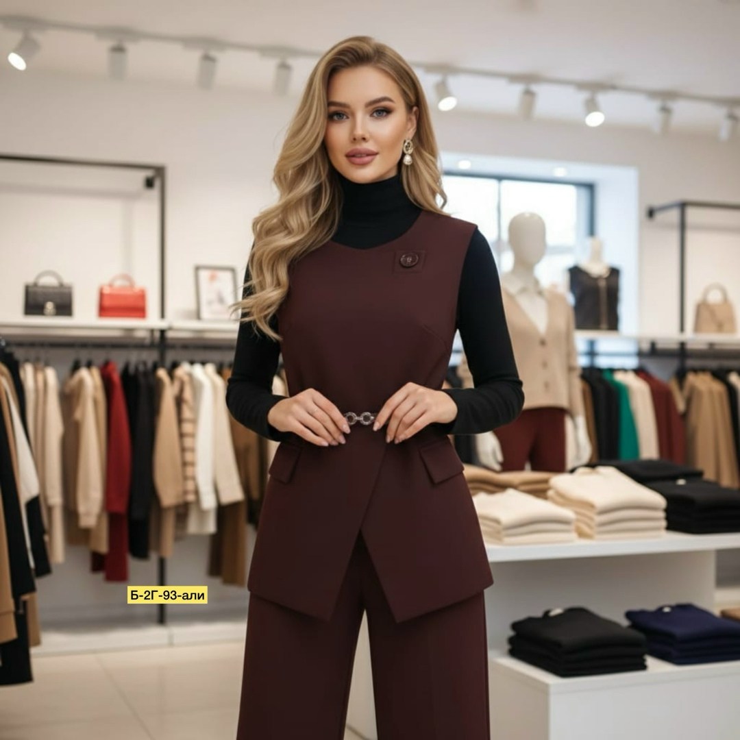 жилет женский 4347/04/шоколадный,костюм брючный женский юрс,брючный костюм элегантный,костюм с брюками,женские брючные костюмы