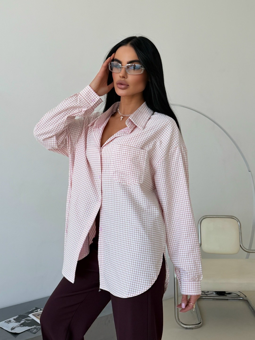 рубашка оверсайз летняя в клетку betrendy wear,клетчатая хлопковая рубашка оверсайз,рубашка женская,женская рубашка оверсайз клетка,женская рубашка в клетку